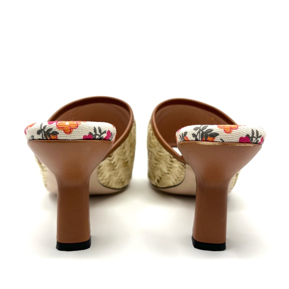 Gucci Mabel Interlocking GG Logo Raffia Sandals Slides Mules Heels Brown 37 7 - Picture 8 of 12